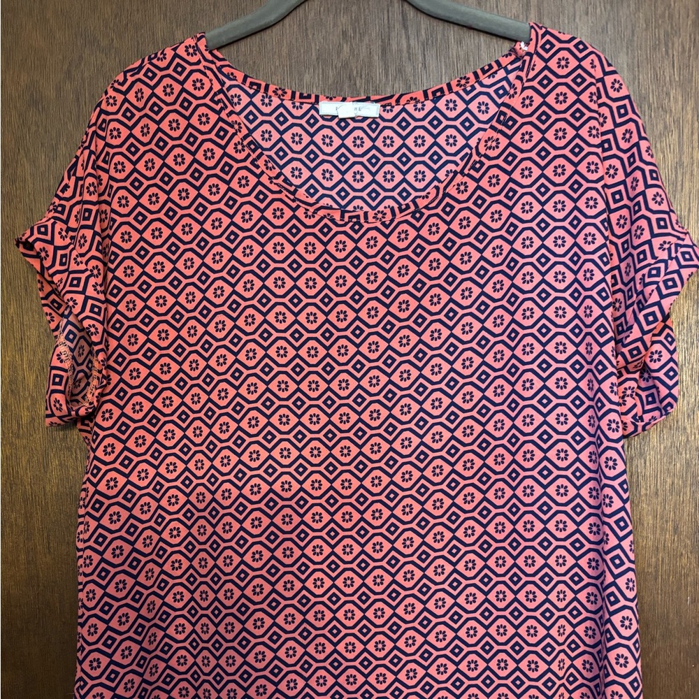 Orange and Navy Geometric Print Top